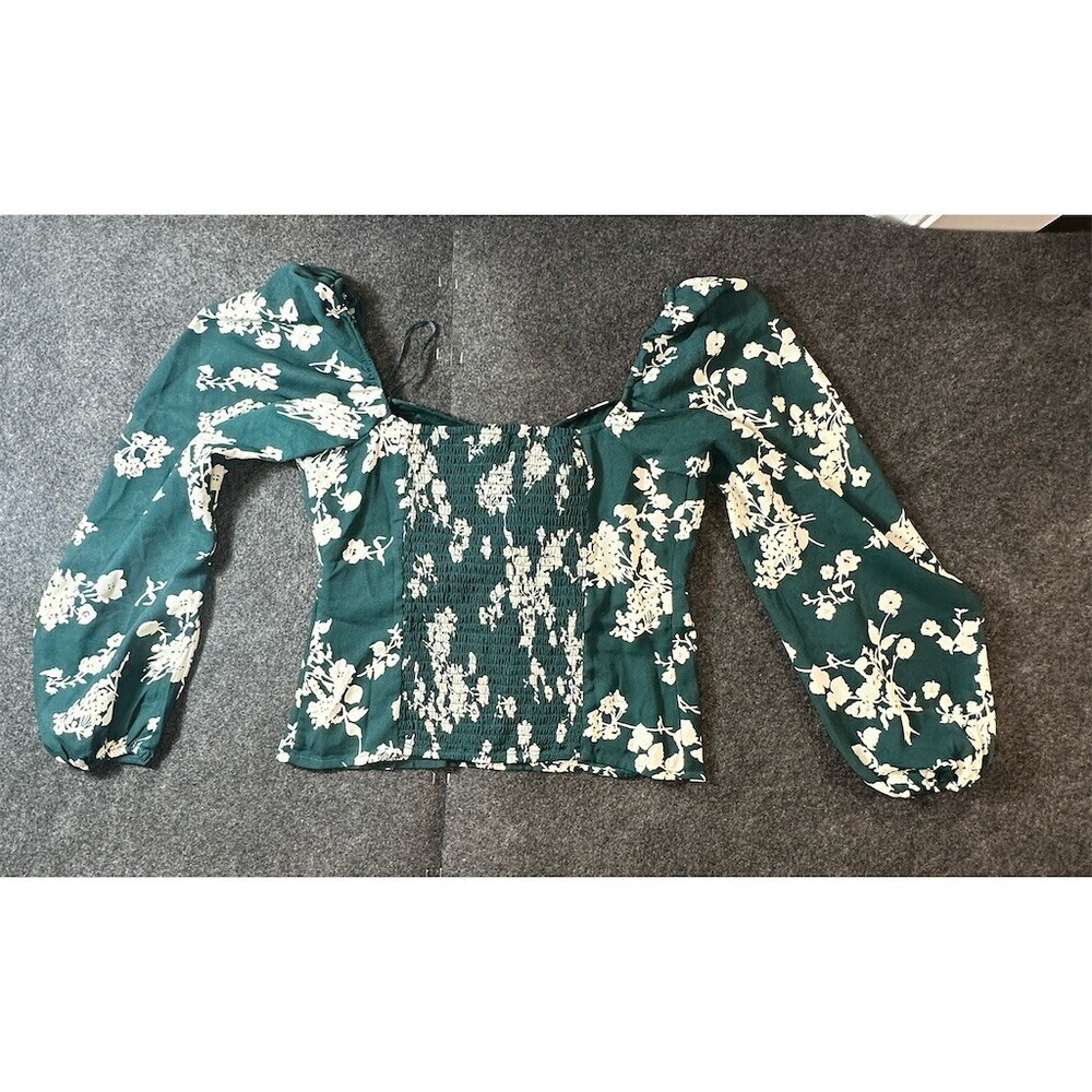 Abercrombie & Fitch Blouse Womens Size S Green Floral Sweetheart Tie - Picture 3 of 8
